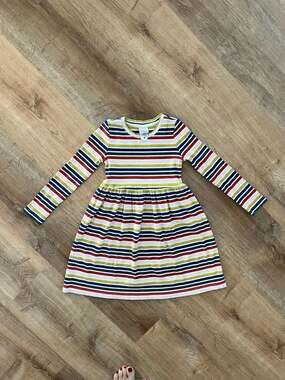 Hanna Andersson Girls Multi-Color Striped Ribbed Knit Long Sleeve Dress Size 6-7